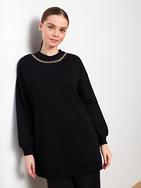 LCW Modest Crew Neck Chain Detailed Long Sleeve Women's Sweatshirt Tunic - W2GE46Z8-RQL