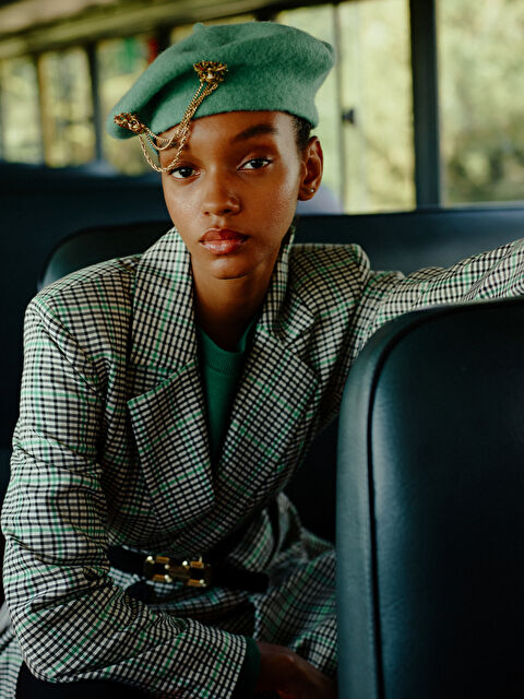 LCW Modest Buttoned Plaid Long Sleeve Gabardine Women's Blazer Jacket - W2GF16Z8-LKX