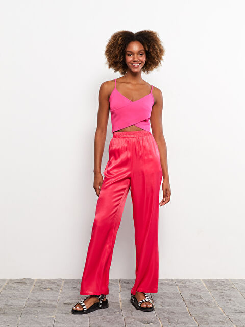 LCW Vision Beli Lastikli Düz Saten Kadın Pantolon - W2GF99Z8-H3R