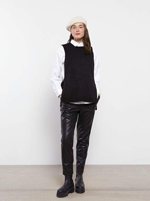 LCWAIKIKI Maternity Beli Lastikli Düz Deri Görünümlü Hamile Pantolon - W2GL59Z8-CVL