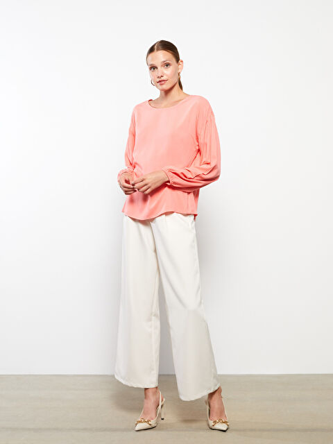 LCW ECO Bisiklet Yaka Düz Uzun Kollu Viskon Kadın Bluz - W2GM86Z8-GGS