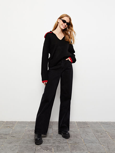 XSIDE Kadın Yüksek Bel Wideleg Düz Jean Pantolon - W2GO12Z8-CVL