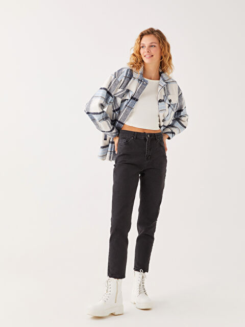 XSIDE Kadın Yüksek Bel Mom Fit Düz Jean Pantolon - W2GO13Z8-SMY