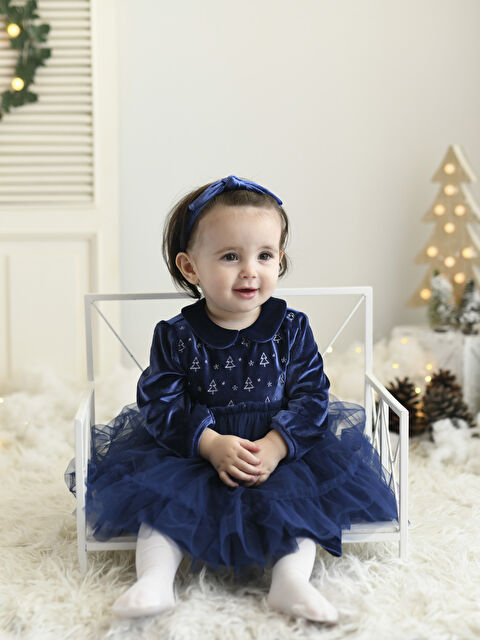 KANZ Bebe Yaka Uzun Kollu Desenli Kız Bebek Elbise ve Saç Bandı 2'li - W2GO63Z1-HKF