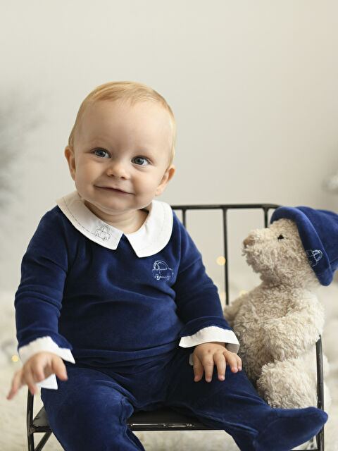 KANZ Bebe Yaka Uzun Kollu Erkek Bebek Tulum ve Bere 2'li Takım - W2GU41Z1-HKF