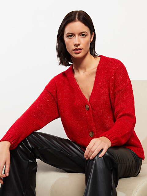 LCWAIKIKI Basic V Yaka Kadın Triko Hırka - W2GV44Z8-ST7