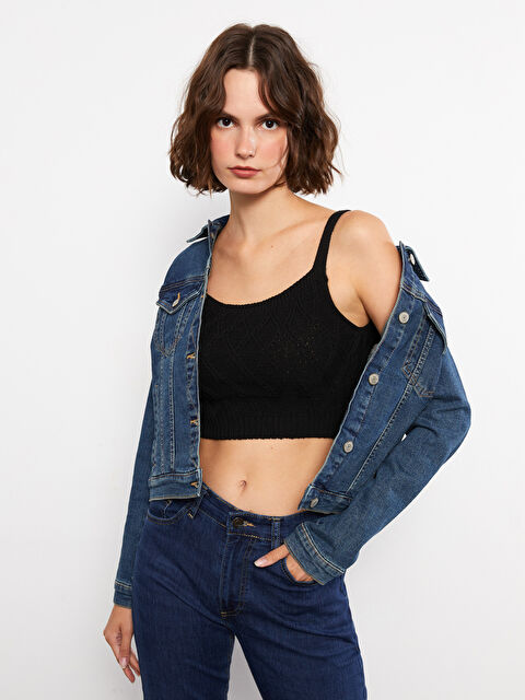 LCW Vision Kare Yaka Kendinden Desenli Kadın Triko Crop - W2GY91Z8-RQN