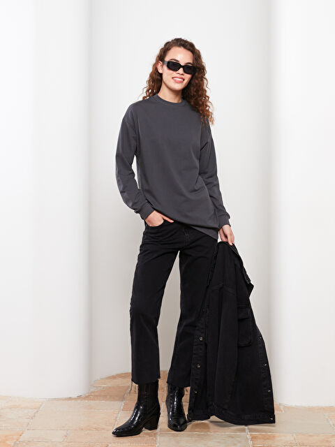 LCW Modest Bisiklet Yaka Düz Uzun Kollu Kadın Sweatshirt Tunik - W2H042Z8-HEF