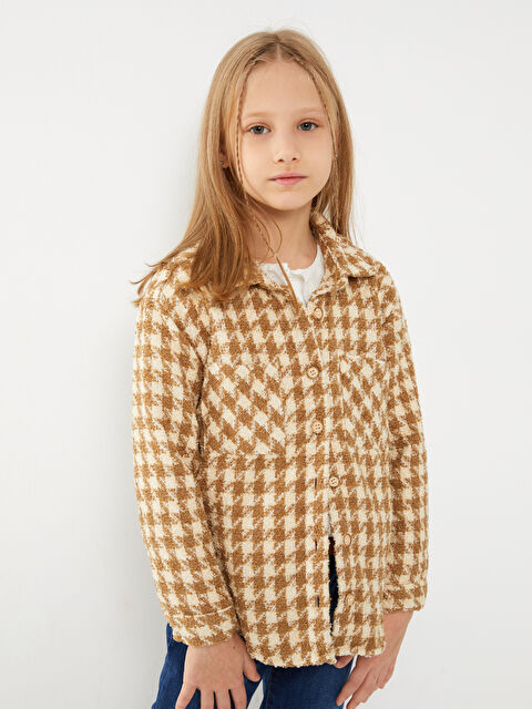 LCW Kids Kazayağı Desenli Uzun Kollu Kız Çocuk Gömlek Ceket - W2H554Z4-LLX