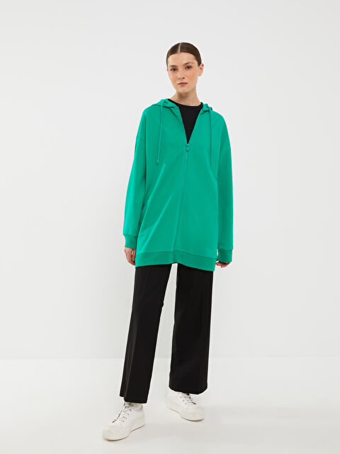 LCW Modest Kapüşonlu Düz Uzun Kollu Oversize Kadın Spor Hırka - W2H652Z8-Q0V