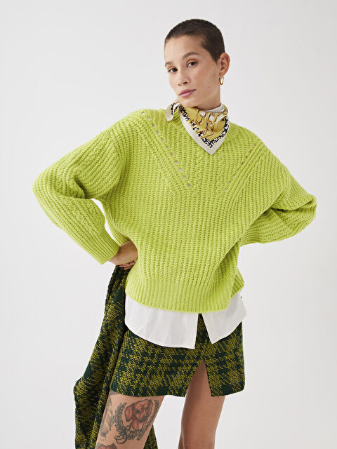 LCW Vision Funnel Neck Patterned Women's Knit Sweater - W2H908Z8-QZM