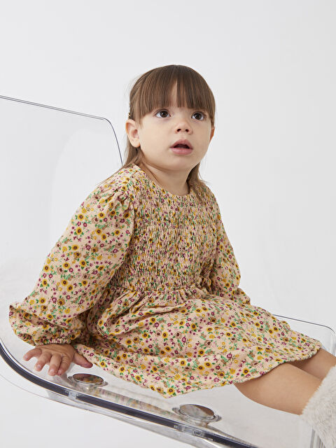 LCW Kids Bisiklet Yaka Uzun Kollu Baskılı Kız Bebek Elbise Anne Kız Kombini - W2HA76Z1-LQX