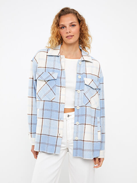 XSIDE Önden Düğme Kapamalı Ekose Uzun Kollu Kadın Gömlek Ceket - W2HE64Z8-SUZ