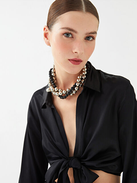 LCWAIKIKI Classic Düz Uzun Kollu Saten Kadın Abiye Gömlek - W2HF90Z8-CVL