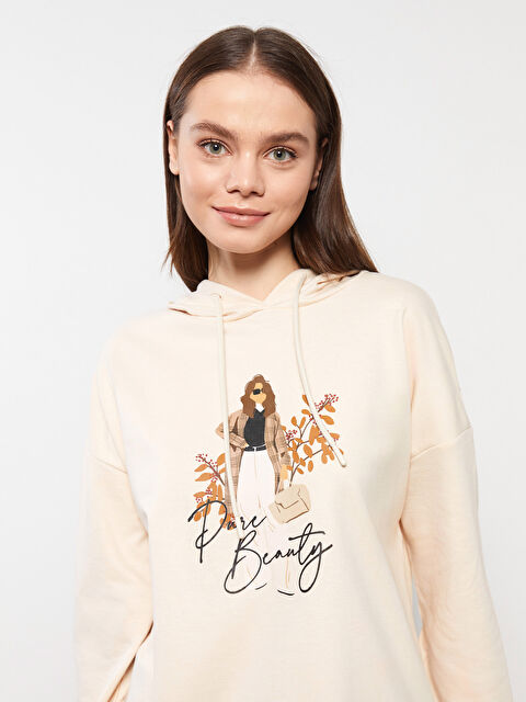 LCW Modest Hooded Printed Long Sleeve Women's Sweatshirt Tunic - W2HJ22Z8-FT0