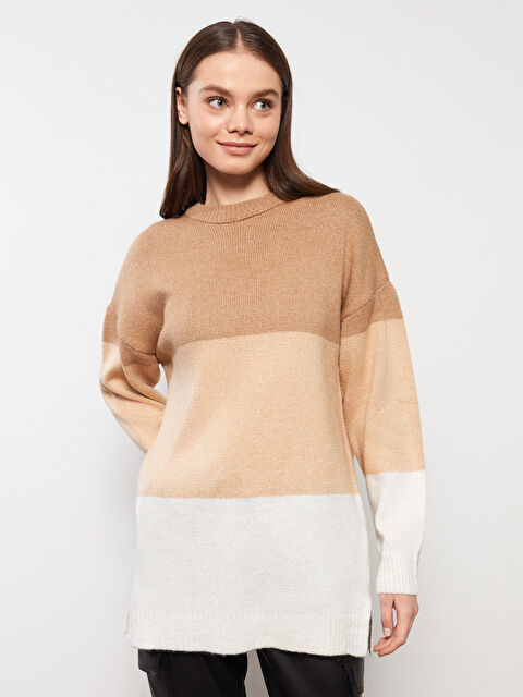 LCW Modest Bisiklet Yaka Renk Bloklu Uzun Kollu Kadın Tunik - W2HJ73Z8-MJR