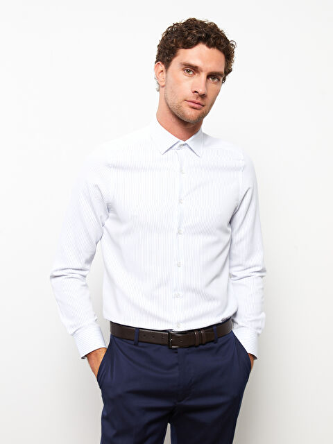 LCW BUSINESS Slim Fit Uzun Kollu Çizgili Armürlü Erkek Gömlek - W2HL01Z8-LEN