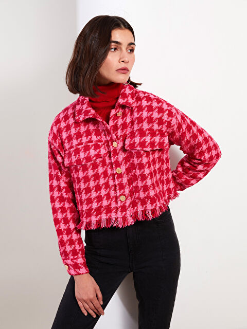 LCW Vision Desenli Uzun Kollu Tüvit Oversize Kadın Gömlek Ceket - W2HN86Z8-LLZ