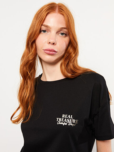 LCW Vision Bisiklet Yaka Baskılı Kısa Kollu Pamuklu Kadın Tişört - W2HP41Z8-RQN