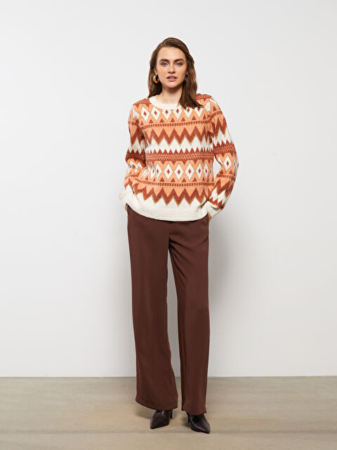 LCWAIKIKI Basic Bisiklet Yaka Desenli Uzun Kollu Kadın Triko Kazak - W2HQ97Z8-R9J