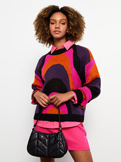 LCW Vision Bisiklet Yaka Desenli Uzun Kollu Kadın Triko Kazak - W2HR30Z8-M0T