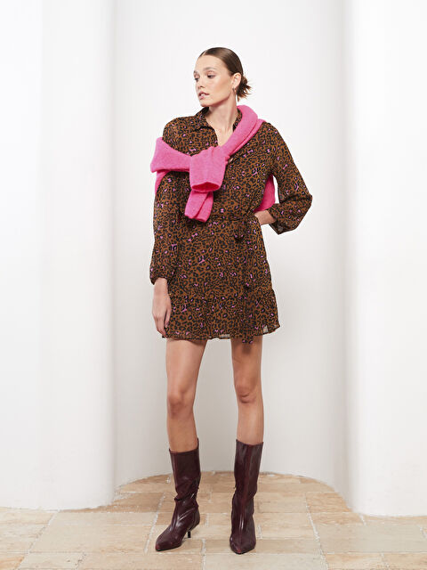 LCW Vision Gömlek Yaka Desenli Uzun Kollu Şifon Elbise - W2HR99Z8-LQY