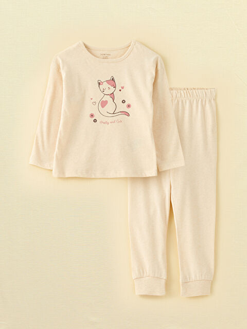 LCW baby Bisiklet Yaka Uzun Kollu Baskılı Pamuklu Kız Bebek Pijama Takımı - W2HS31Z1-L8P