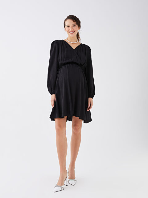 LCWAIKIKI Maternity Kruvaze Yaka Desenli Uzun Kollu Hamile Elbise - W2HT57Z8-CVL