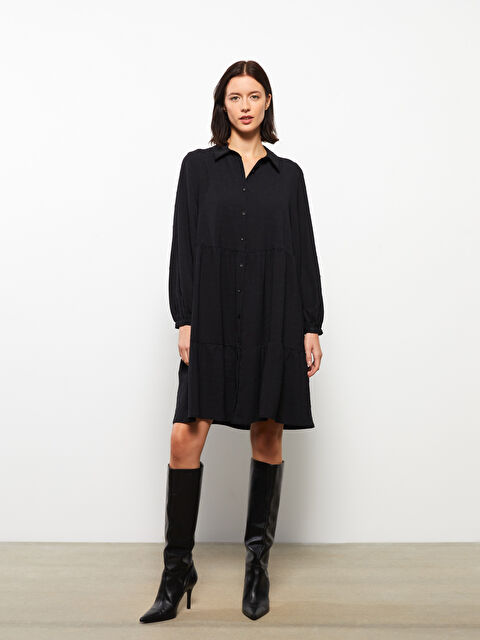 LCWAIKIKI Classic Gömlek Yaka Desenli Uzun Kollu Kadın Elbise - W2HU20Z8-CVL