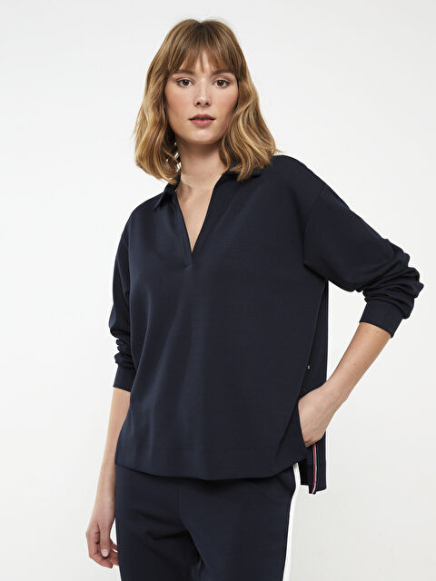 SOUTHBLUE Polo Yaka Düz Uzun Kollu Kadın Sweatshirt - W2HY64Z8-SJW