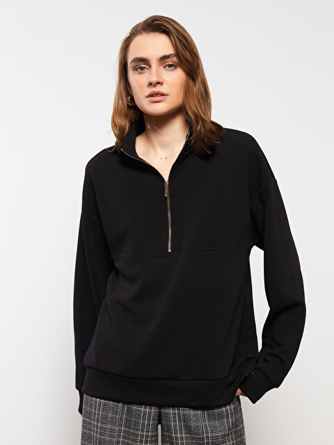 LCWAIKIKI Basic Dik Yaka Düz Uzun Kollu Kadın Sweatshirt - W2I347Z8-CVL