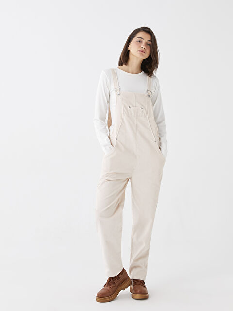 LCW baby Kare Yaka Düz Kadife Kadın Salopet Anne Kız Kombini - W2IH13Z8-FUK