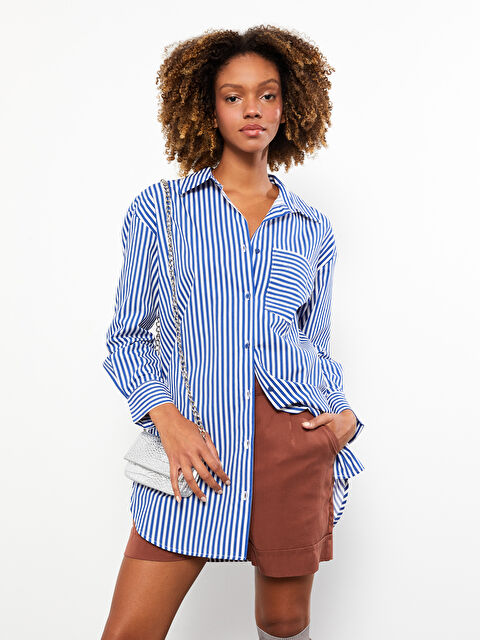 LCW Vision Çizgili Oversize Kadın Gömlek Tunik - W2IK48Z8-LGS