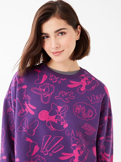 LCW Vision Mickey ve Arkadaşları Baskılı Oversize Kadın Kalın Sweatshirt - W2IL06Z8-LTM