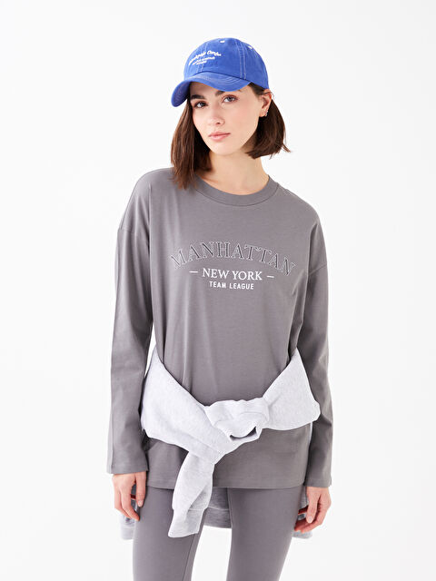 LCW Vision Bisiklet Yaka Baskılı Uzun Kollu Kadın Tişört - W2IL16Z8-H9V