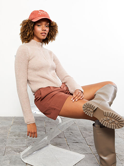 LCW ECO Dik Yaka Düz Uzun Kollu Kadın Triko Hırka - W2IO70Z8-SNU