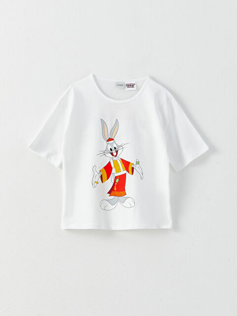 LCW Kids Bisiklet Yaka Bugs Bunny Baskılı Kısa Kollu Kız Çocuk Tişört - W2IP90Z4-K7U
