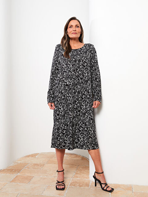 LCW Grace Bisiklet Yaka Desenli Uzun Kollu Viskon Elbise - W2IT60Z8-LQJ