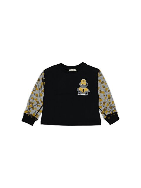 Panço Bisiklet Yaka Baskılı Uzun Kollu Kız Çocuk Sweatshirt - W2J108Z4-3Q5