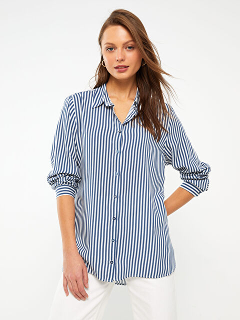 LCWAIKIKI Classic Çizgili Uzun Kollu Kadın Gömlek - W2J177Z8-LGB