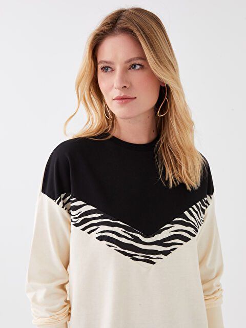 LCWAIKIKI Basic Bisiklet Yaka Renk Bloklu Uzun Kollu Oversize Kadın Sweatshirt Tunik - W2J301Z8-KXP