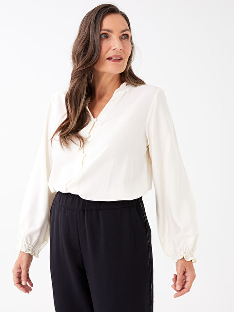 LCW Grace Kaçık Yaka Düz Uzun Kollu Kadın Gömlek - W2JF53Z8-EEW