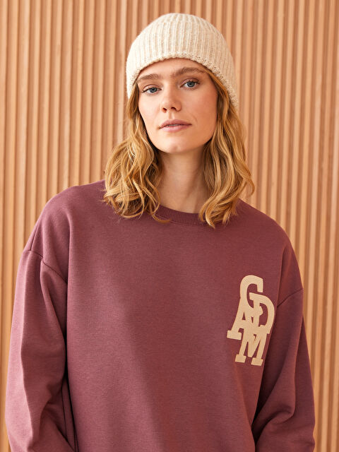 LCW Modest Bisiklet Yaka Nakışlı Uzun Kollu Oversize Kadın Sweatshirt Tunik - W2K632Z8-V40