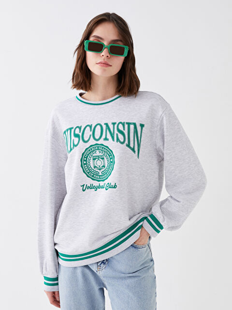 XSIDE Bisiklet Yaka Baskılı Uzun Kollu Kadın Sweatshirt - W2KA89Z8-LAL