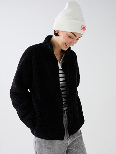 LCW Vision Dik Yaka Düz Uzun Kollu Oversize Pelüş Kadın Spor Hırka - W2KB46Z8-CVL