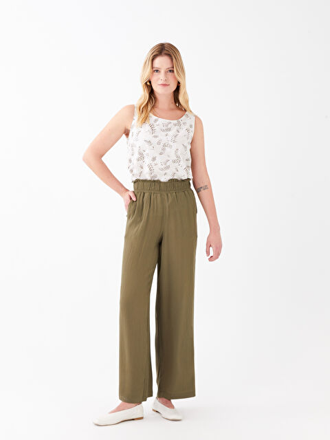 LCWAIKIKI Basic Elastic Waist Comfortable Fit Straight Crinkled Women's Trousers - S30139Z8-HDQ