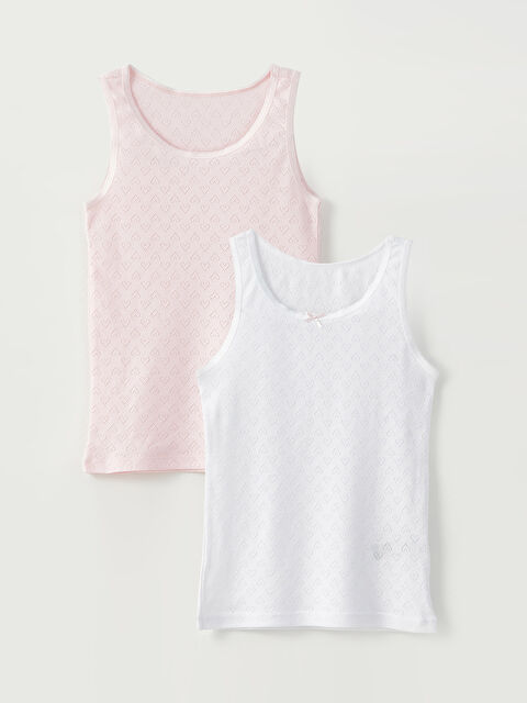 LCW Kids Bisiklet Yaka Kendinden Desenli Kız Çocuk Atlet 2'li - S30161Z4-Q6K