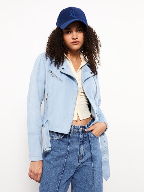 LCW Vision معطف جلد سويدي صناعي بياقة الدراجين النارية للسيدات - S30245Z8-SPD