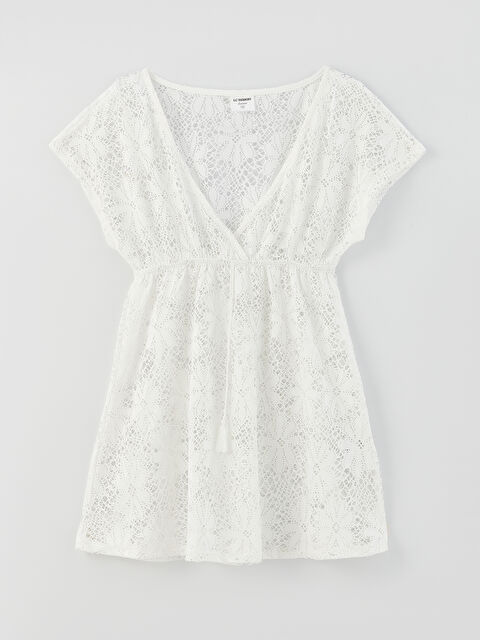 LCW DREAM V Yaka Dantelli Kısa Kollu Kadın Plaj Elbisesi - S30247Z8-FDU