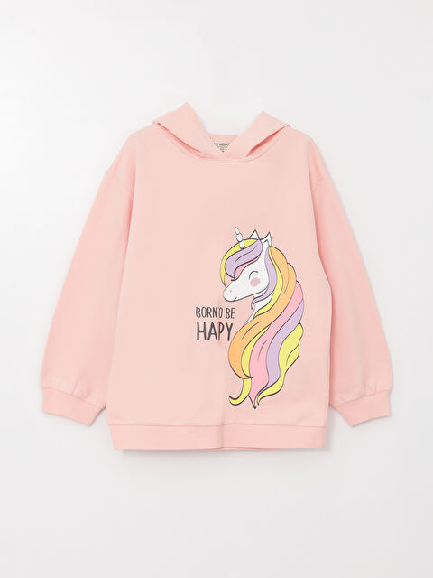 LCW Kids Hooded Printed Long Sleeve Girls' Sweatshirt - S30689Z4-G3G